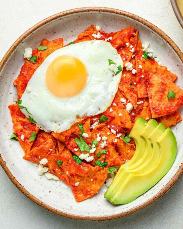 Chilaquiles Rojas With Fried Eggs
