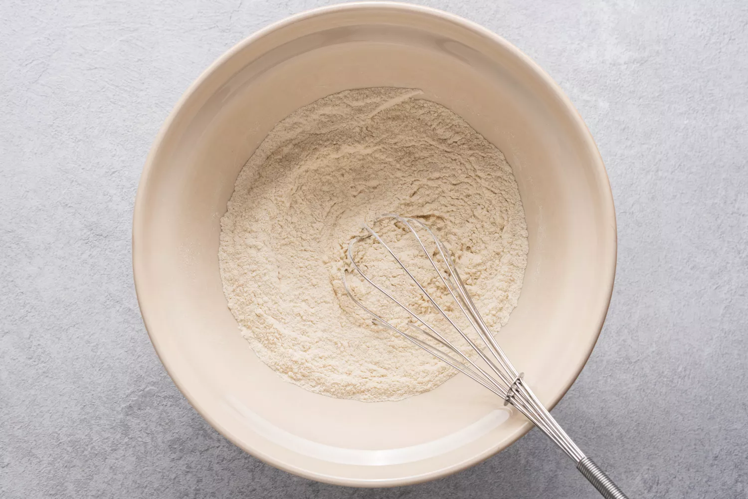 Flour, sugar, baking powder, and salt in a bowl