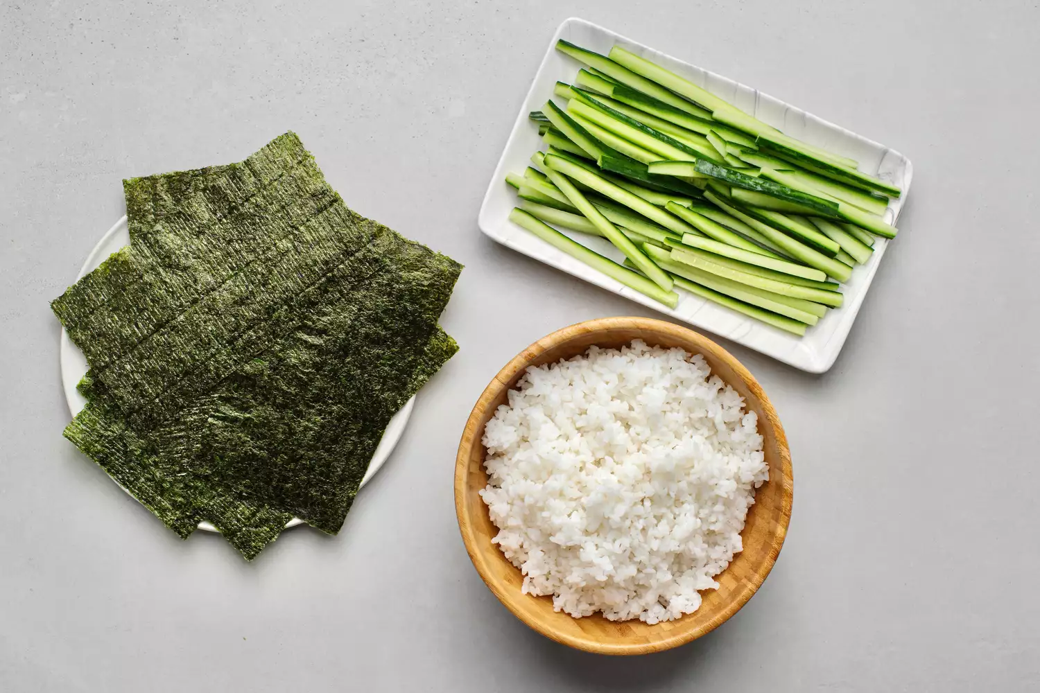 Ingredientes para Kappamaki (rolinho de sushi de pepino)