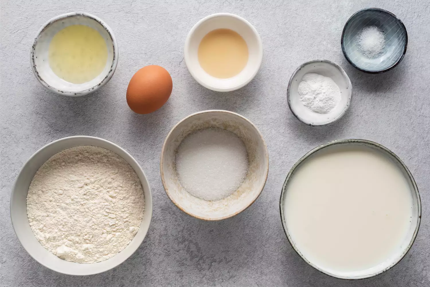 Ingredients for basic low-fat pancakes recipe gathered