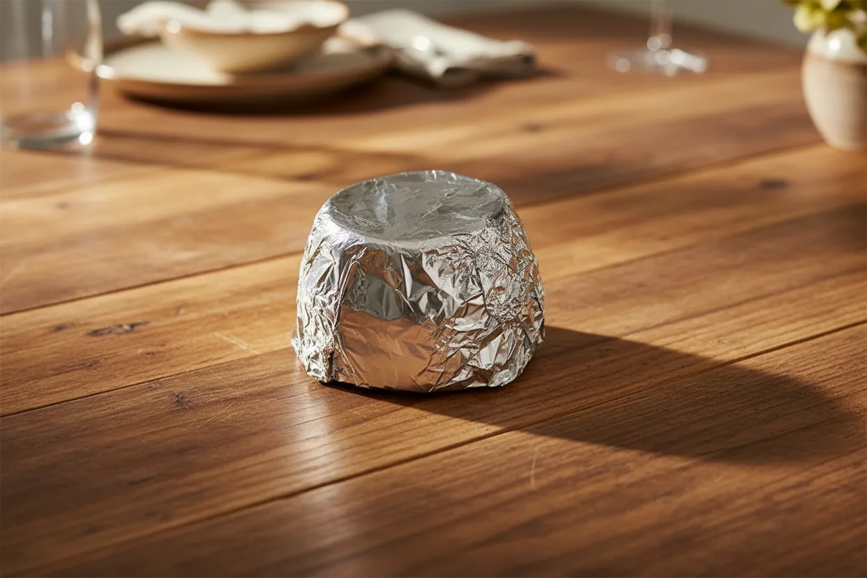 Mistura de limão em um recipiente de vidro coberto com papel alumínio