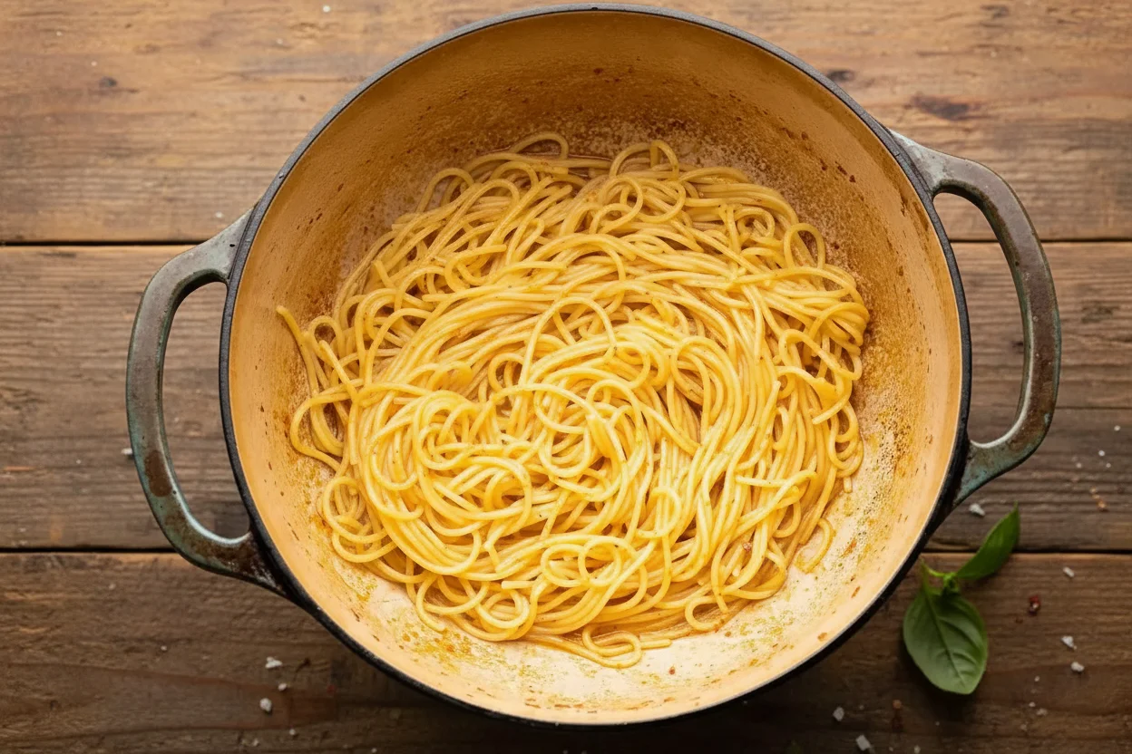 Pasta em uma panela no fogo