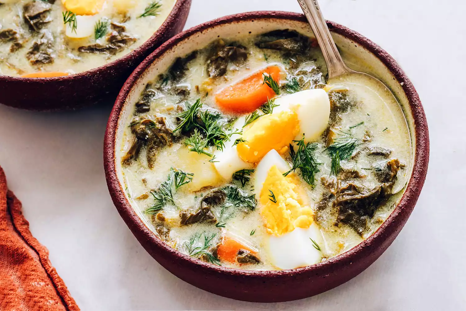 Sopa de azeda polonesa servida em uma tigela