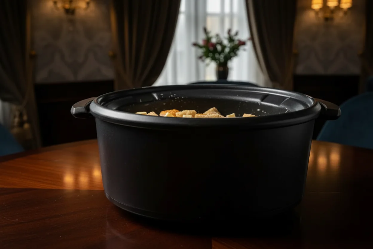 Manteiga em cubos adicionada à torrada francesa na panela de cozimento lento