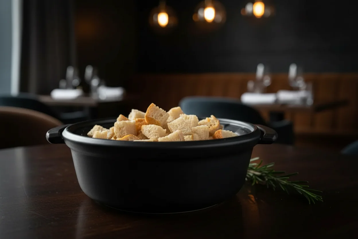 Pão em cubos para torrada francesa na panela de cozimento lento