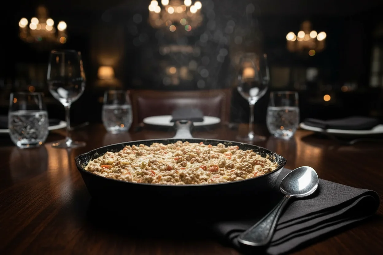 Molho de salsicha em uma frigideira de ferro fundido