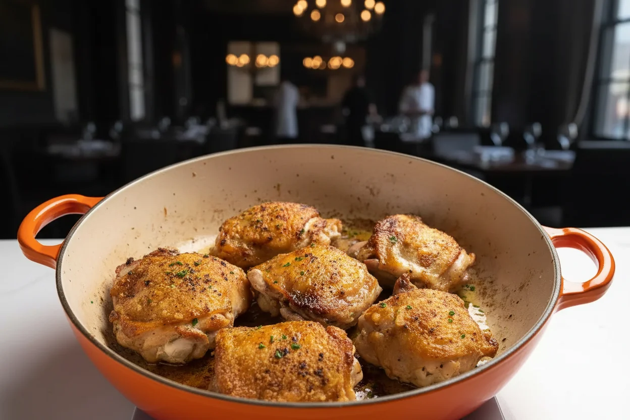 frango cozinhando em uma frigideira