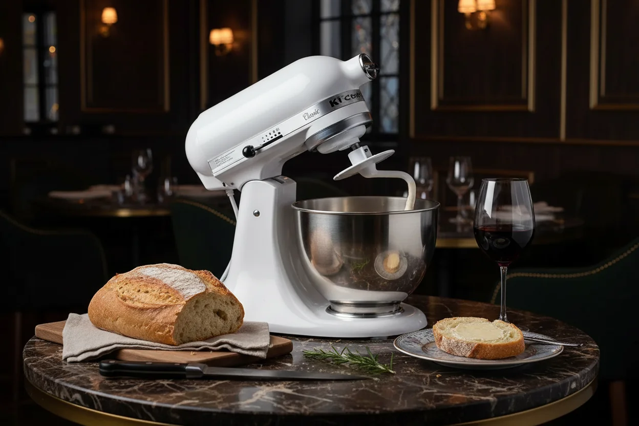 Mistura de massa em uma batedeira de pé