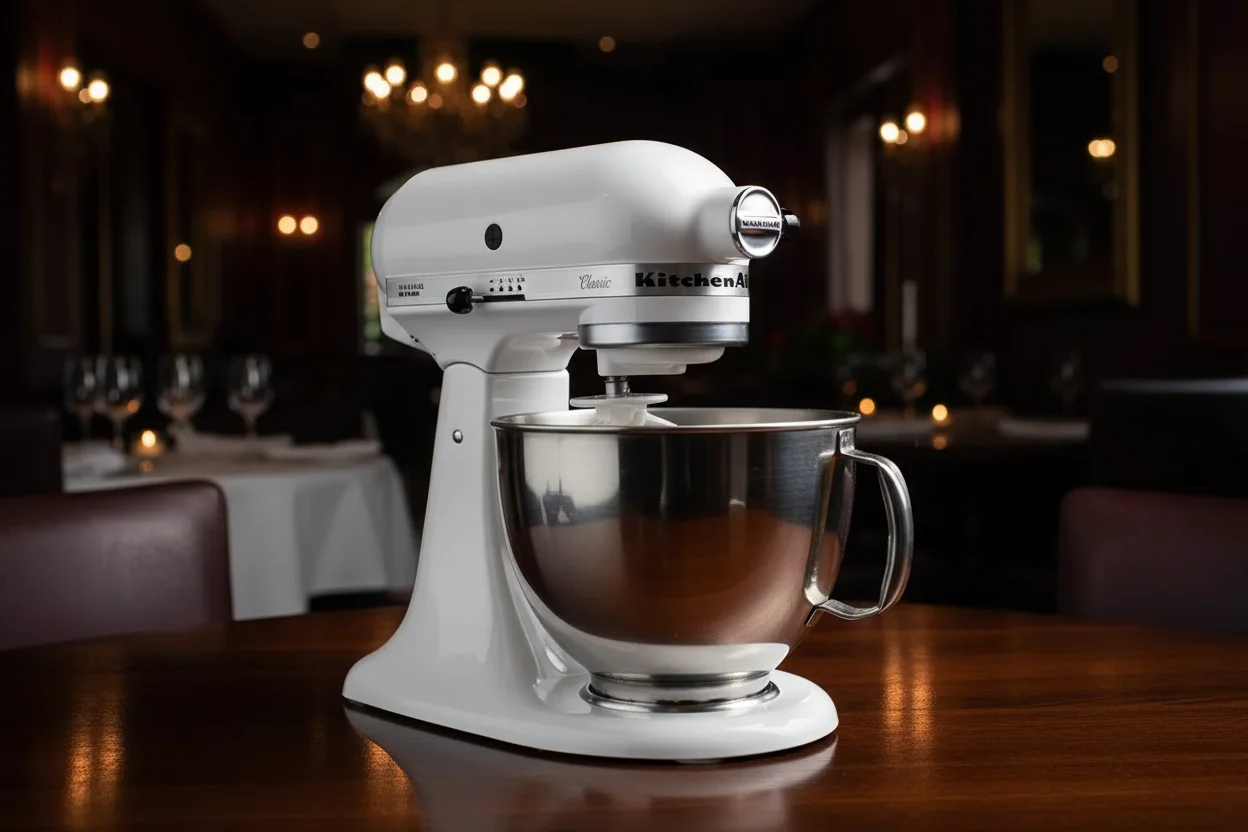 Mistura de massa em uma batedeira de pé