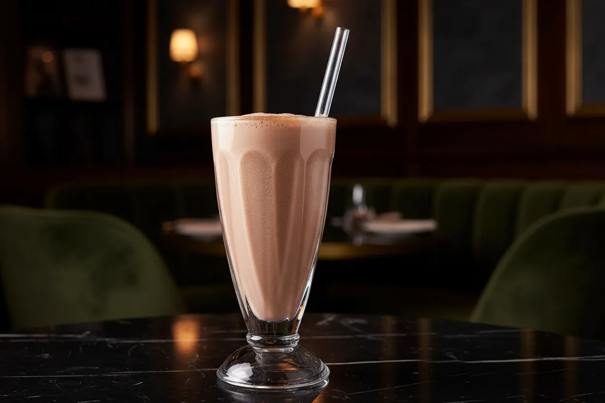 Egg Cream em um copo com um canudo