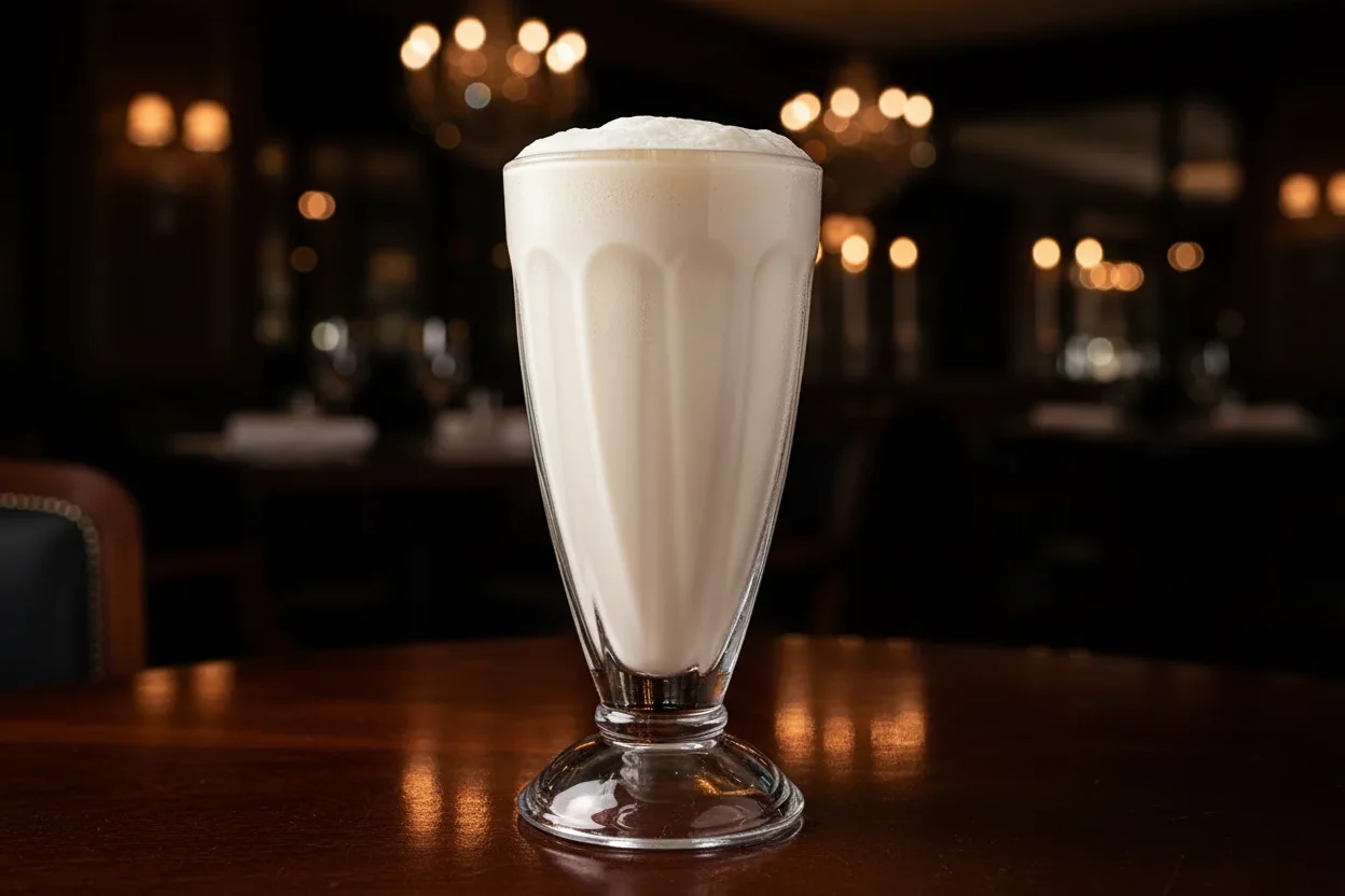 Leite e água com gás em um copo