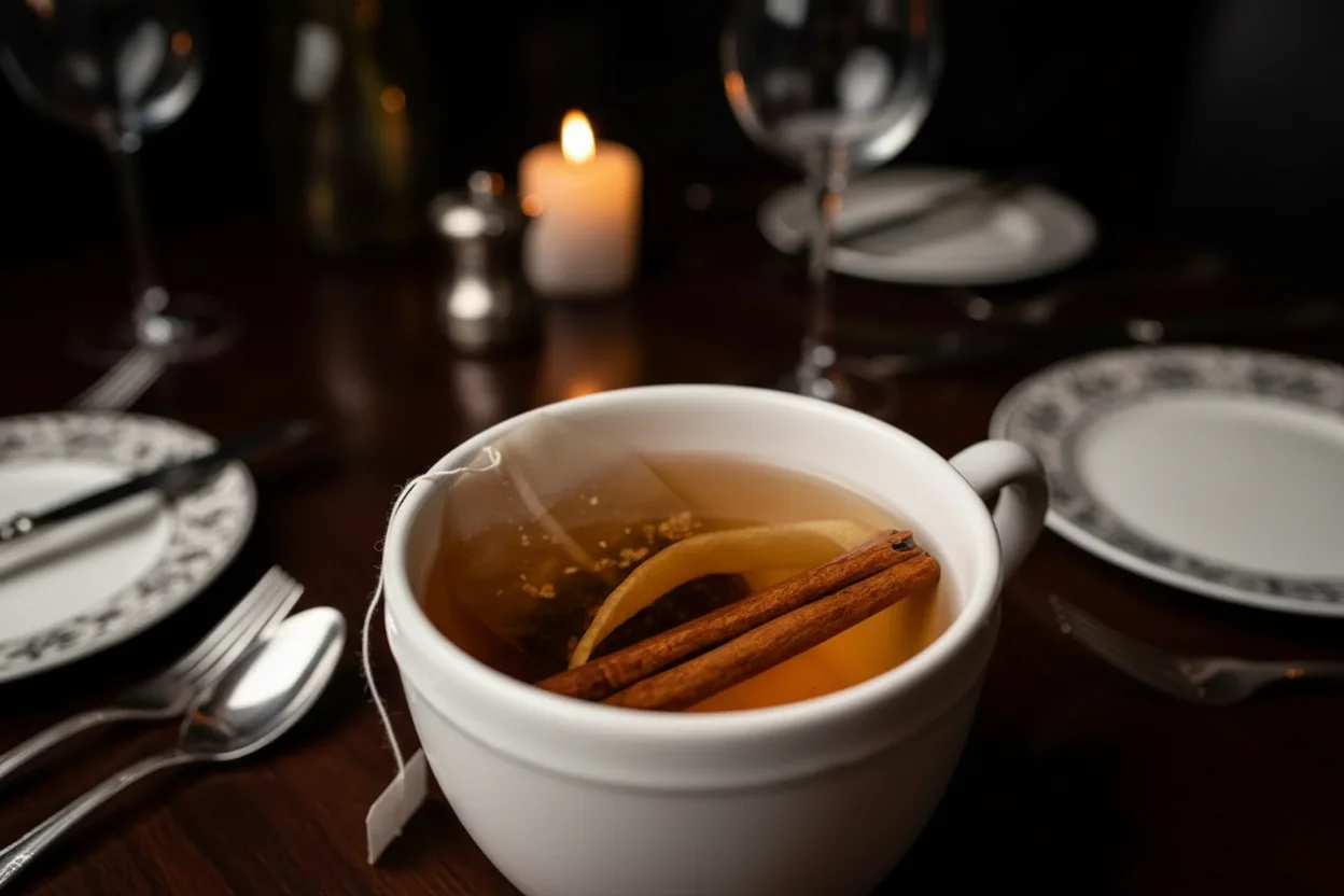 Receita de Chá de CBD Frescamente Preparada, saquinho de chá em uma xícara com saborização