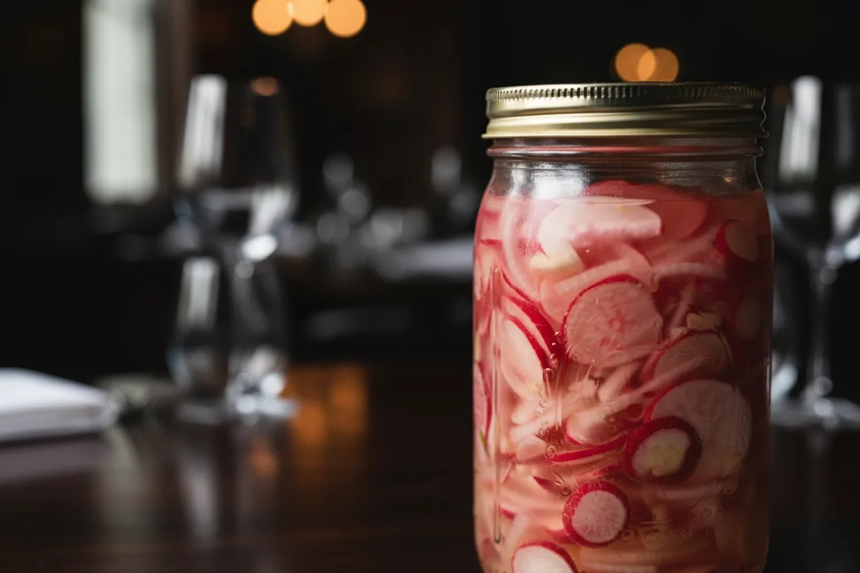 Picles de rabanete fermentado em um jarro