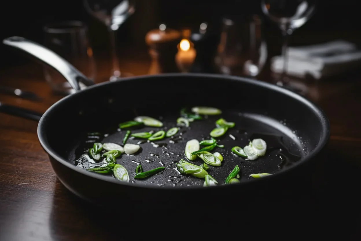 Refogar a cebola verde