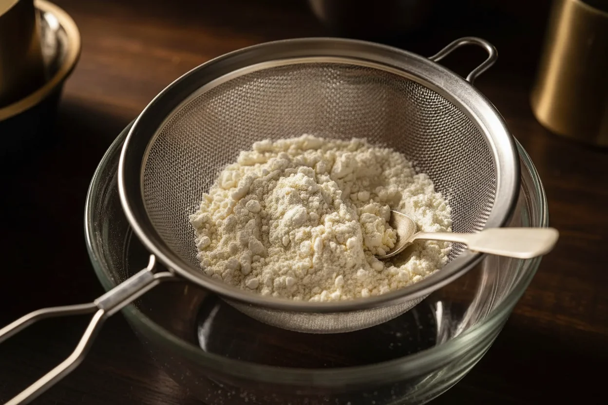 Farinha peneirada em uma tigela