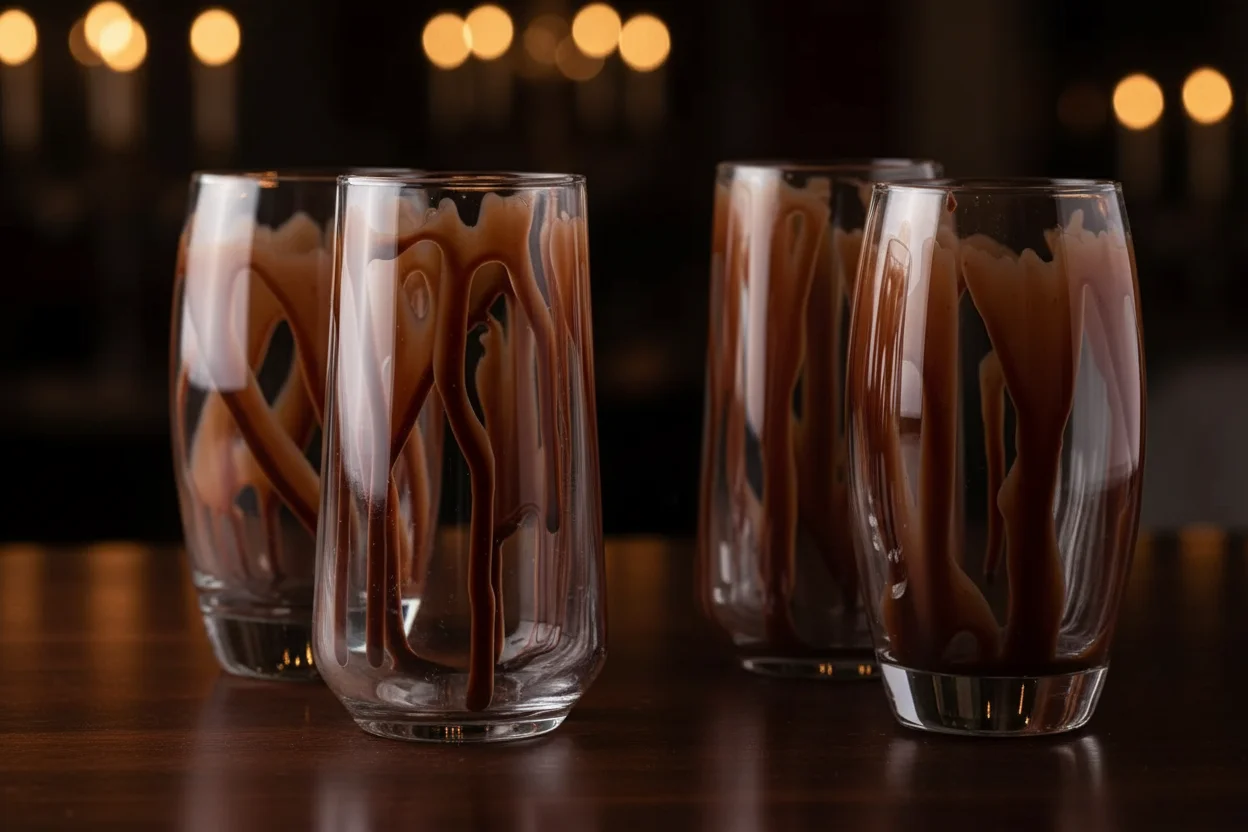 Xarope de chocolate em copos