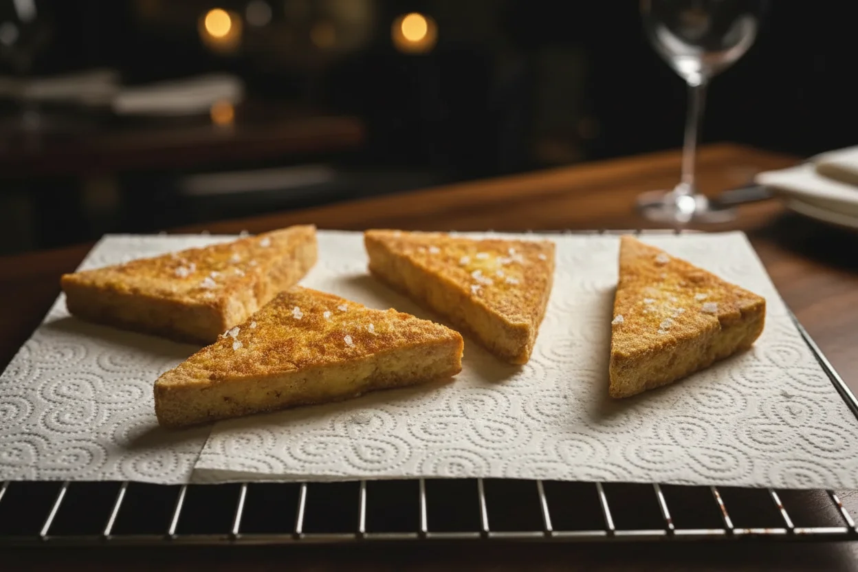 Tofu frito escorrendo em uma toalha de papel