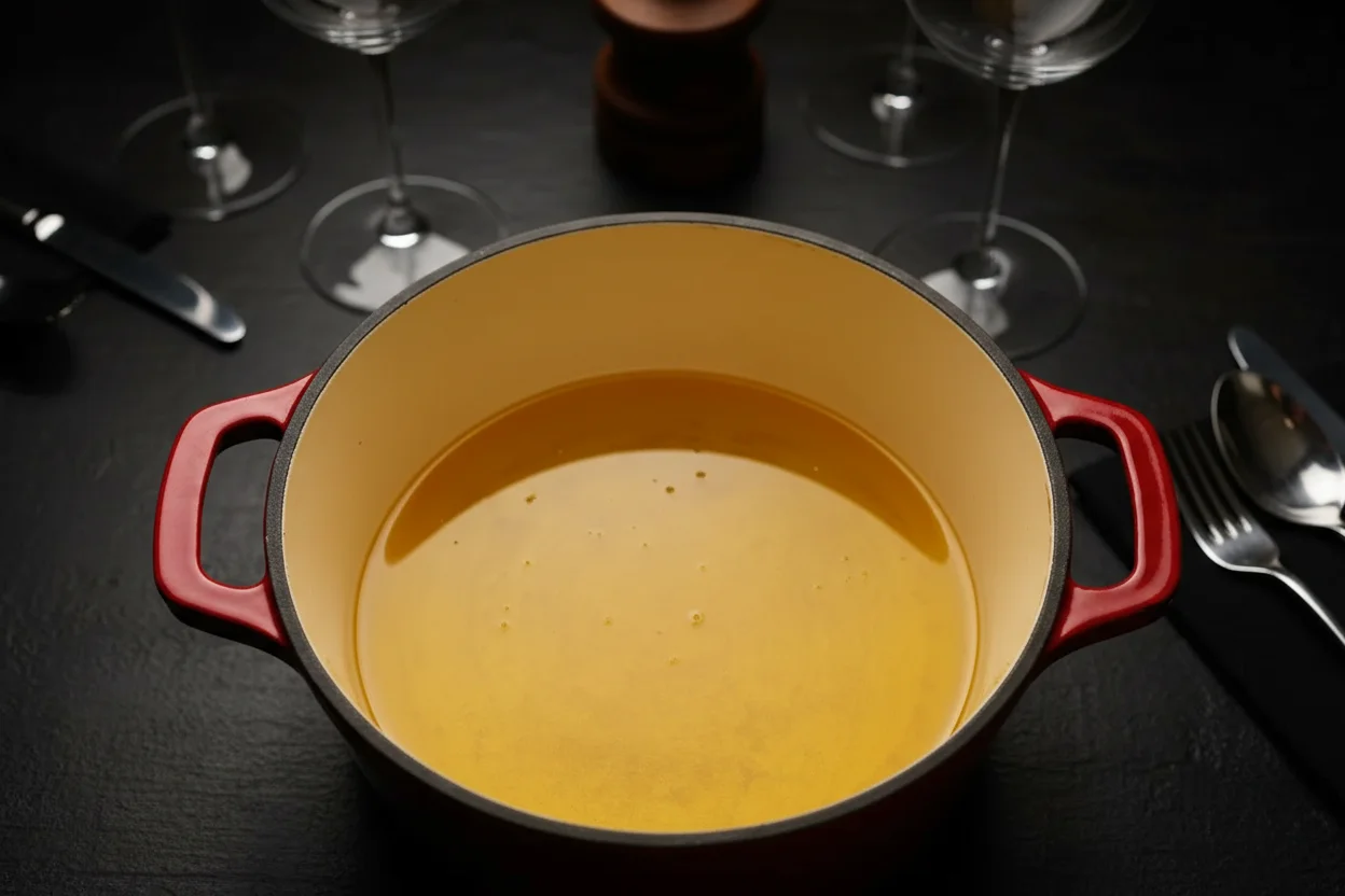 Panela vermelha com óleo