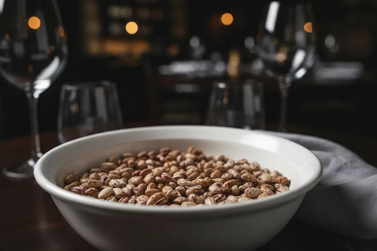 Feijões pinto em uma tigela coberta com água
