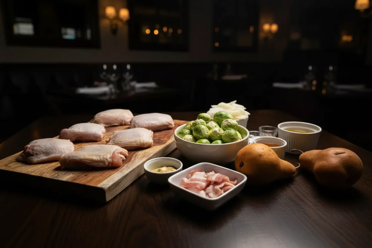 Ingredientes do Frango Assado com Couve de Bruxelas e Peras