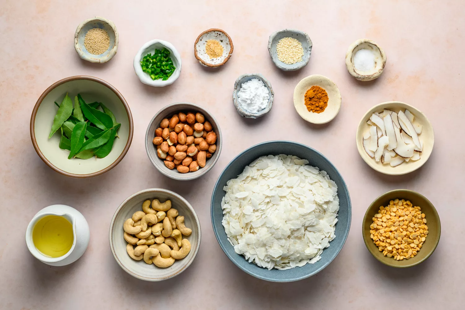 Ingredientes para fazer poha chivda