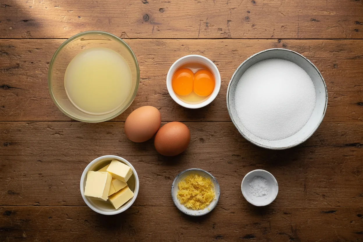 Ingredientes de Lemon Curd na tigela