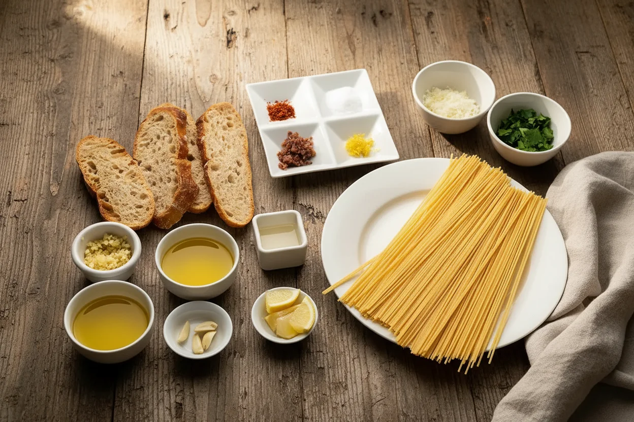 Ingredientes da Pasta com Anchovas e Breadcrumbs