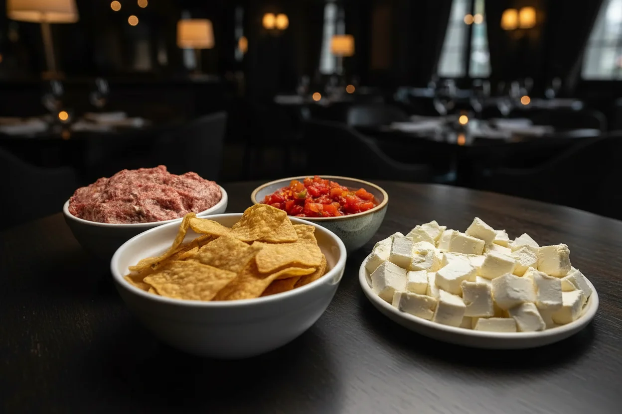 Ingredientes do molho de salsicha em tigelas