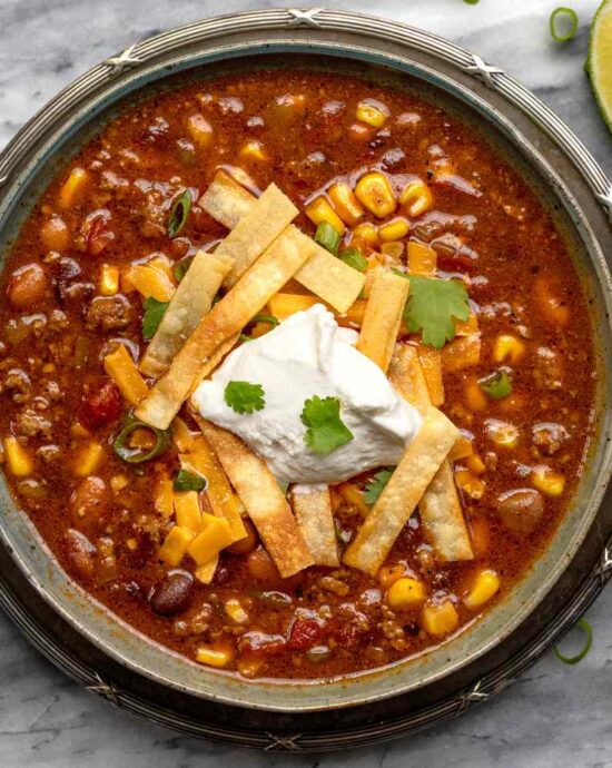 Receita de Sopa de Taco na Instant Pot.